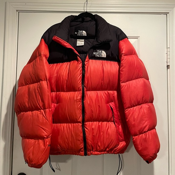 North Face Mens XL Vintage 96 Retro Nuptse Orange Black Down Puffer Jacket Coat - Picture 1 of 13
